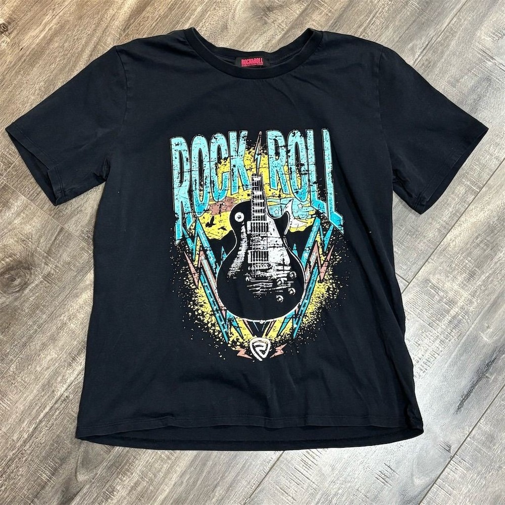 Rock & Roll Denim Women's Graphic Tee Guitar Wings Design Size L